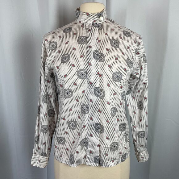 Pendleton Vintage Top Size 6 Petite White Gray Geometric Secretary Cotton 90s - Picture 1 of 13